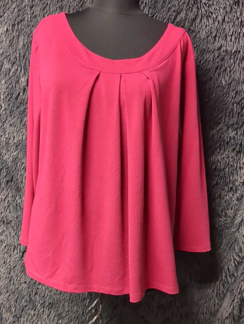 Jones New York Pleated Scoop Neck Tunic - Hot Pink